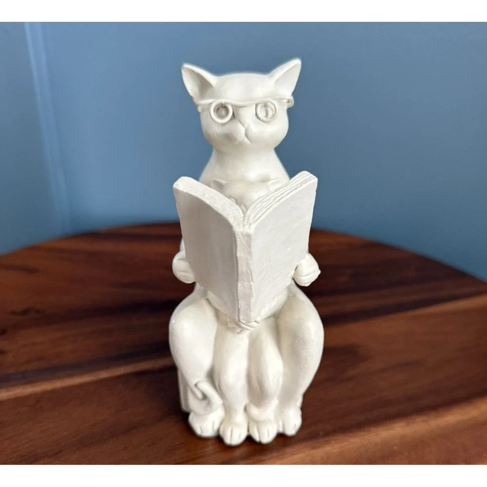 Cat Reading Figurine Kitten Mother's Day Teacher Gift Book Lover Decor Resin 6